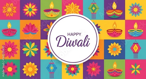 Celebrate the Festival of Lights A Bright and Beautiful Diwali Illustration with Flowers Diyas and Lanterns in a Festive
