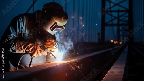 Nighttime Welding on Bridge Construction