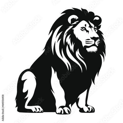 Black silhouette of a lion on white background.
