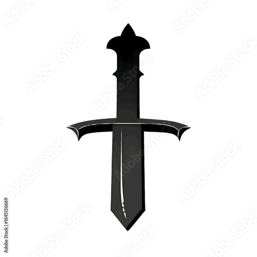 Black silhouette of a dagger on grey background.
