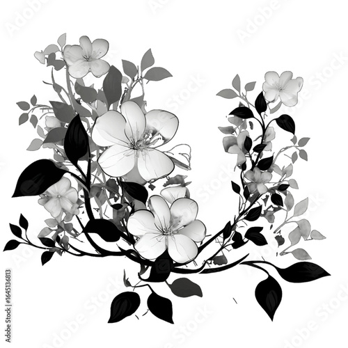 Black silhouette of a flowers on white background.