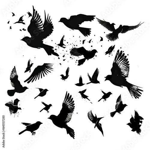 Black silhouette of a birds on white background.