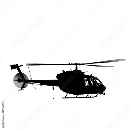 Black silhouette of a helicopter on white background.