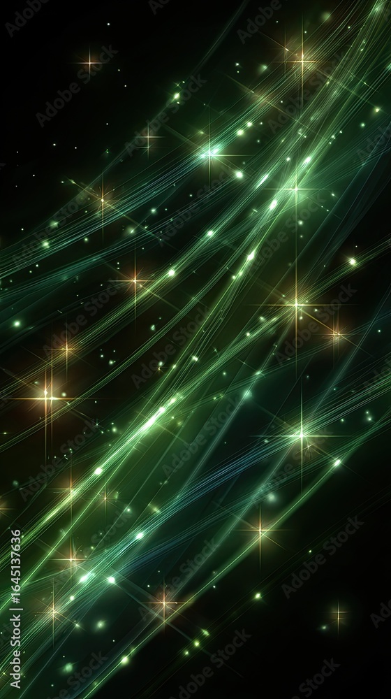 Fototapeta premium Abstract glowing green and gold lines on black