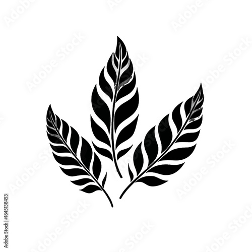 Black silhouette of leaves on white background.
