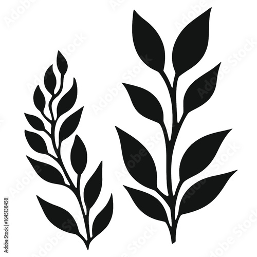 Black silhouette of leaves on white background.