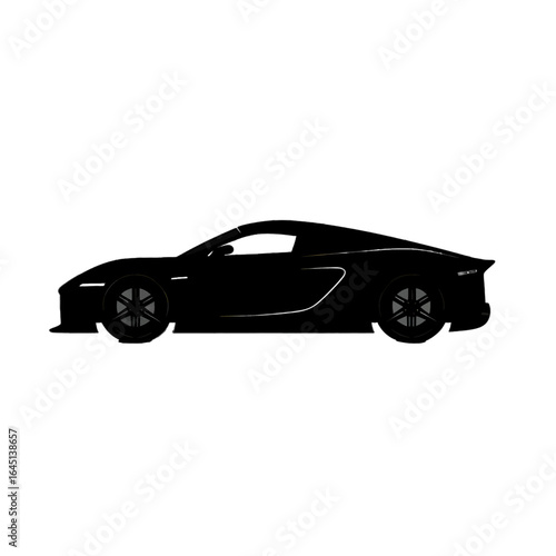 Black silhouette of a sports car on white background.