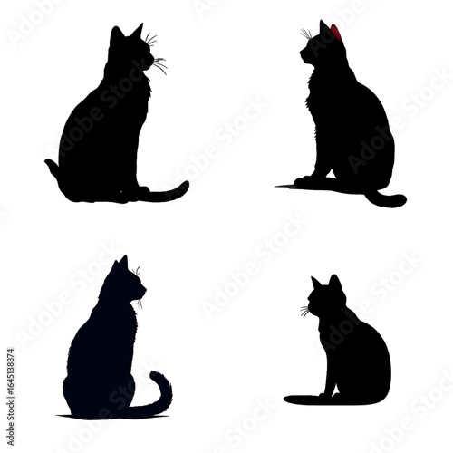 Black silhouette of cats on white background.