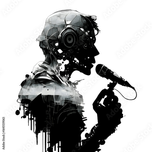 Black silhouette of a singer on white background.