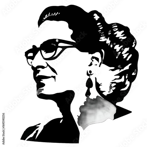Black silhouette of a busts of a woman on white background.