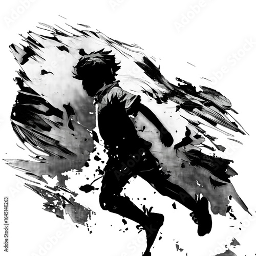 Black silhouette of a boy on white background.