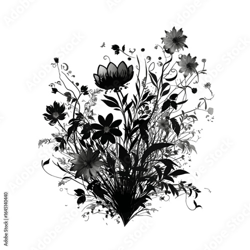 Black silhouette of flowers on white background.