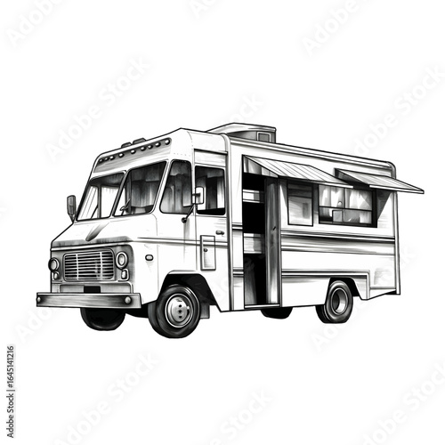 Black silhouette of a food truck on white background.