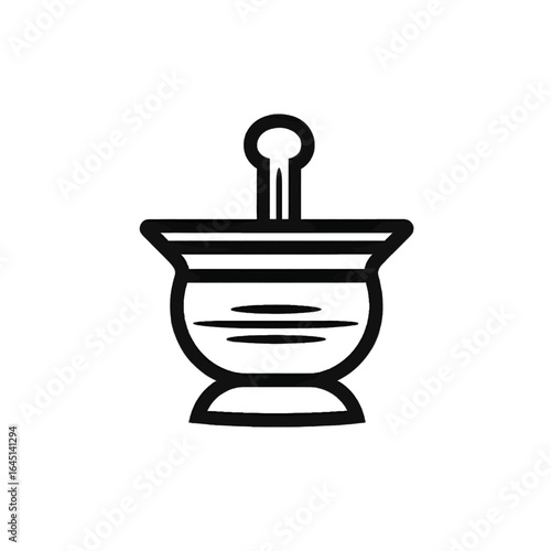 Black icon of a herbal bowl on white background.