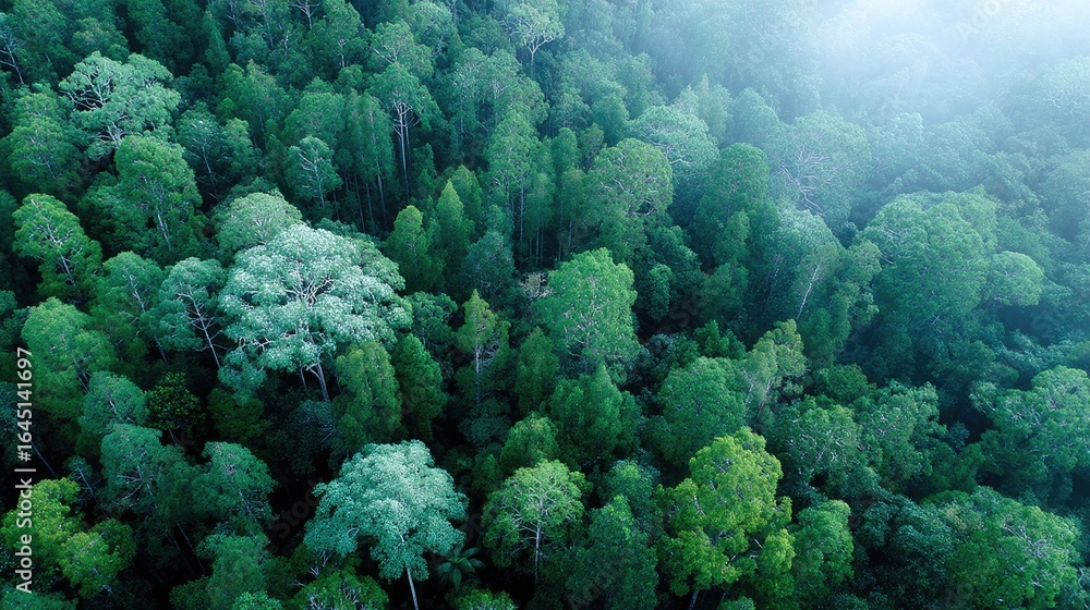 Obraz premium Aerial View of Lush Green Tropical Forest Canopy