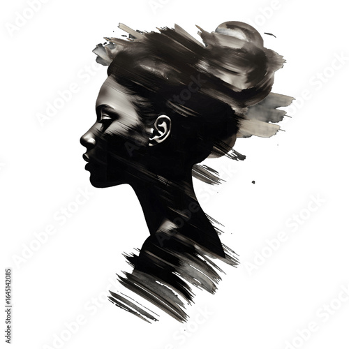 Black silhouette of woman on white background.
