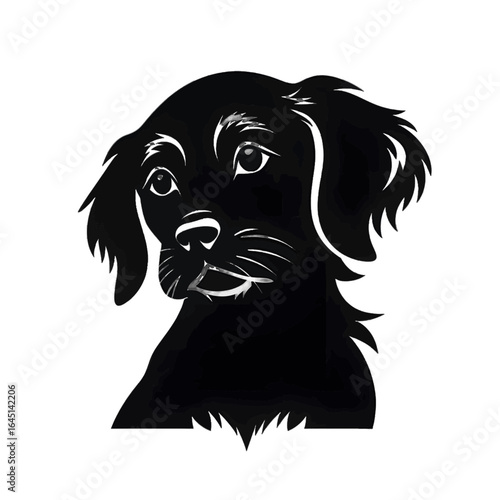 Black silhouette of a dog on white background.