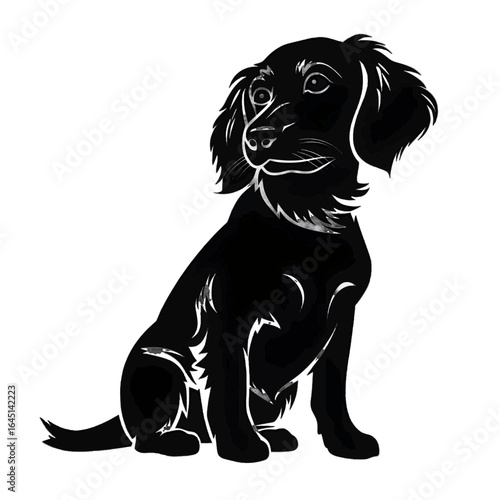 Black silhouette of a dog on white background.