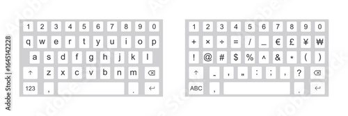 Smartphone keyboard in light mode, mobile phone tab concept for white and black color text app, vector illustration