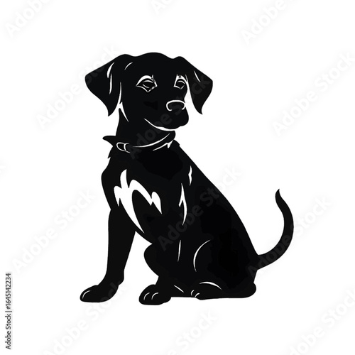 Black silhouette of a dog on white background.