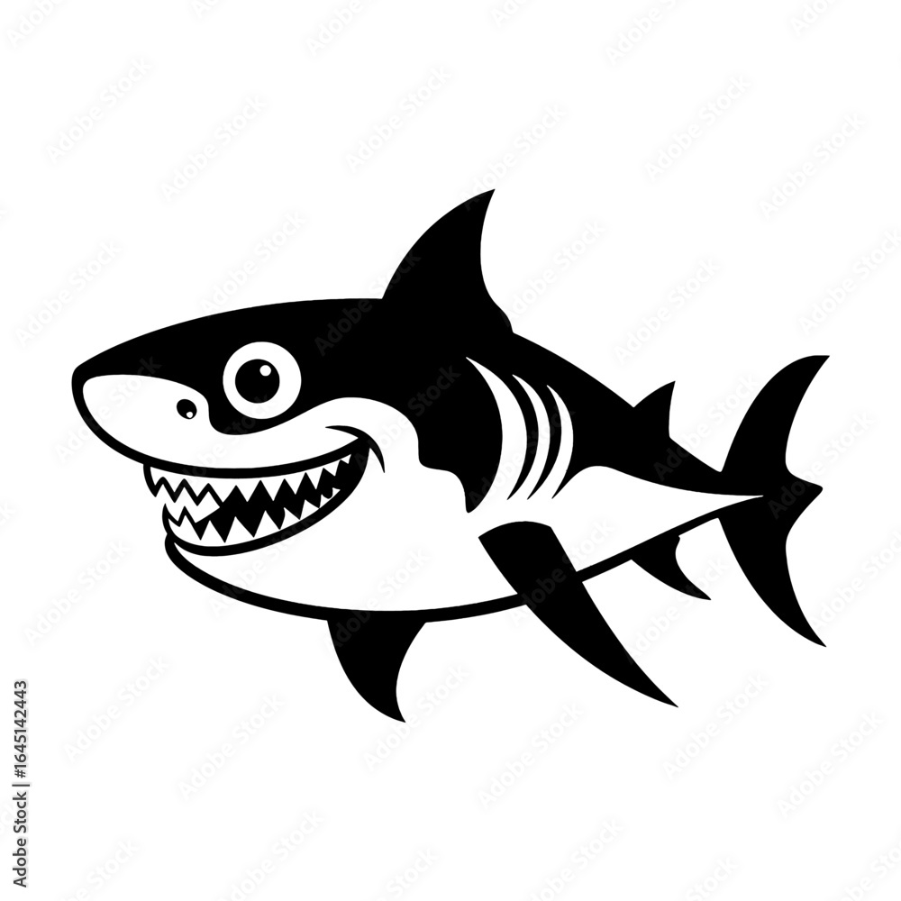 Fototapeta premium Black silhouette of a shark on white background.
