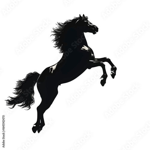 Black silhouette of a horse in the jump on white background.