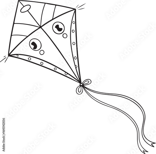 Bright and cheerful design of traditional kite soaring high on a windy day