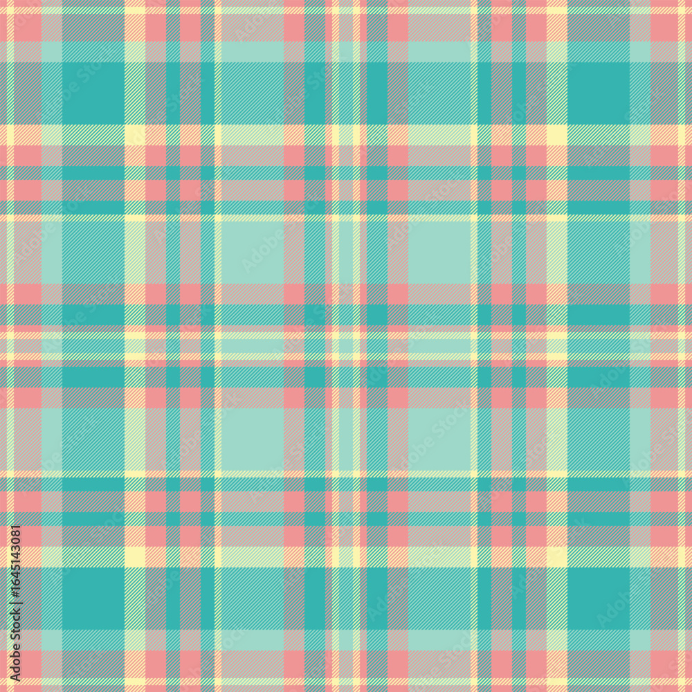 Pastel plaid pattern in teal, peach, and yellow. Perfect for textile design, website backgrounds, or crafting projects. This cheerful and versatile image evokes feelings of spring and summer. Pastel plaid pattern in teal, peach, and yellow. Perfect for textile design, website backgrounds, or crafting projects. This cheerful and versatile image evokes feelings of spring and summer.