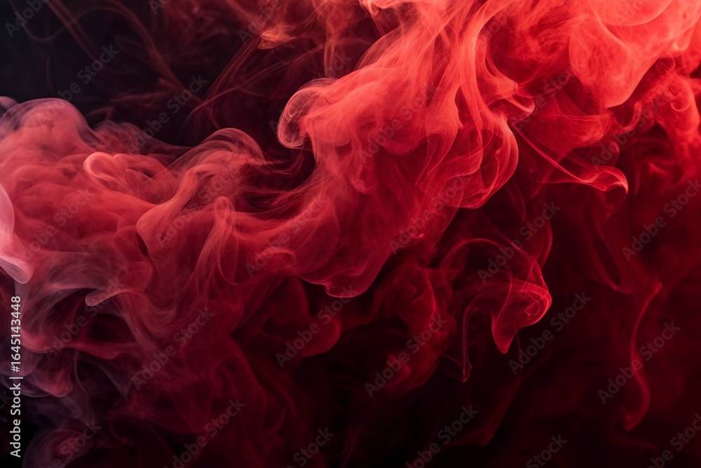 Obraz premium Dramatic swirling red smoke against a deep black grunge background, perfect for gothic Halloween artwork, eerie horror visuals, and intense atmospheric creative designs.