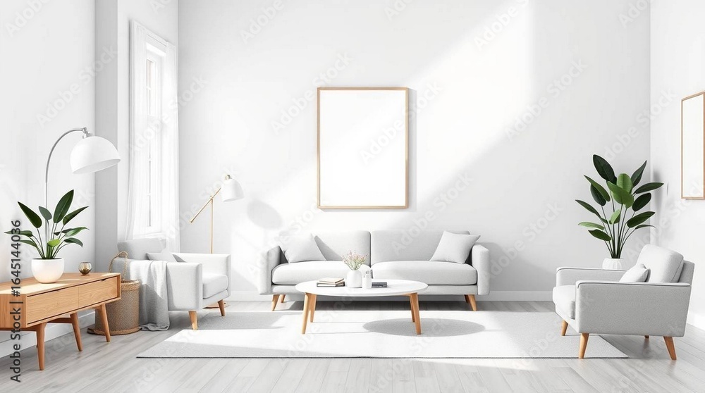 Obraz premium Modern Living Room Design with White Walls and Natural Light