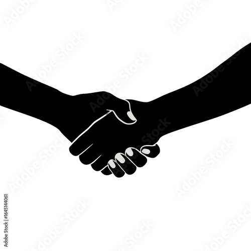 Black silhouette of a shaking hands on white background.