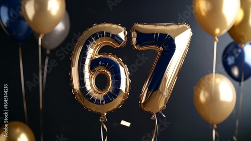 Gold and navy balloons with the number 67