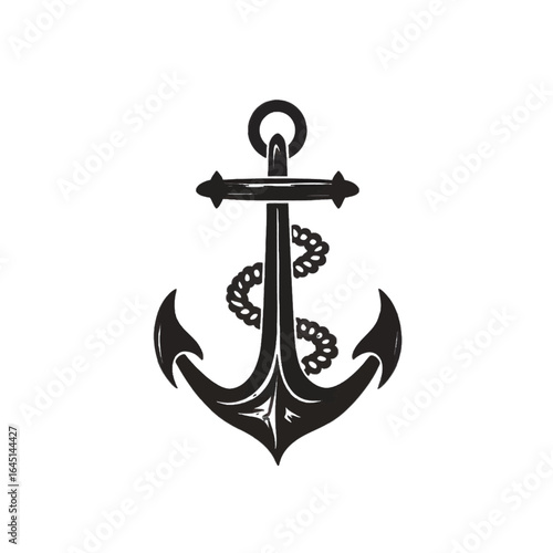 Black silhouette of an anchor on white background.