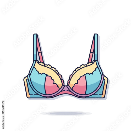 Pastel-colored bra with lace trim, illustrated in a simple, cartoonish style.