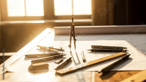 Wallpaper Mural Architectural Design Tools on Blueprint in Warm Sunlight Torontodigital.ca