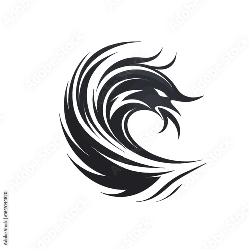 Black silhouette, tattoo of wave on white background. Vector.