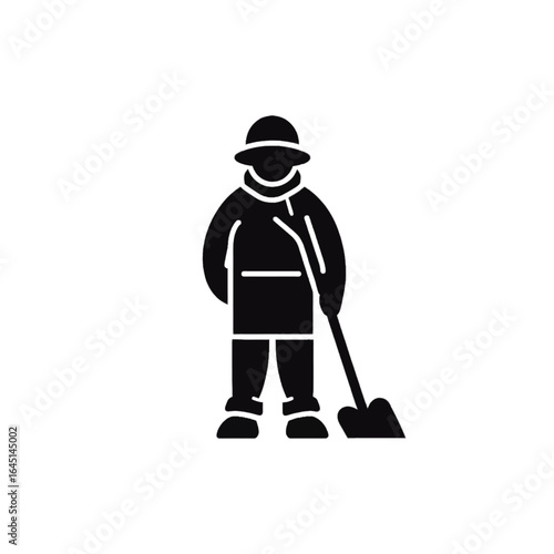 Black silhouette, tattoo of a man with a shovel on white background. Vector.