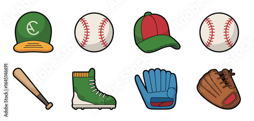 Collection of baseball equipment and gear