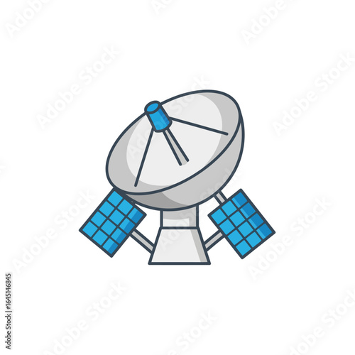 Satellite dish with solar panels, a communication technology icon.
