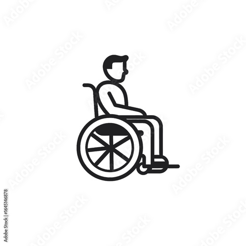 Black silhouette, tattoo of a man in a wheelchair on white background. Vector.