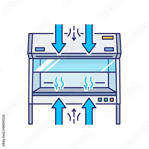 A diagram of a laboratory fume hood, showing air flow patterns.