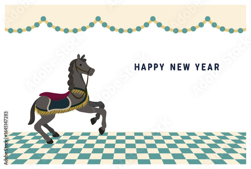 グレーの馬のイラストの年賀状