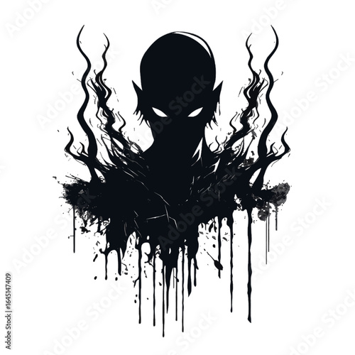 Black silhouette, tattoo of a dark monster, demon on white background. Vector.