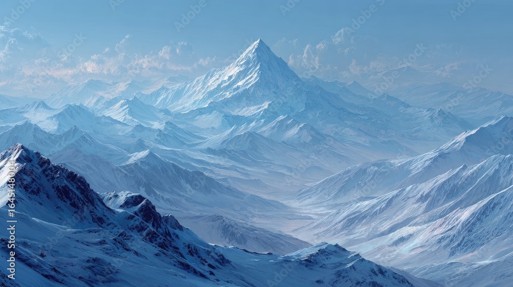 Obraz premium Snowy mountain range panorama. Vast, icy peaks