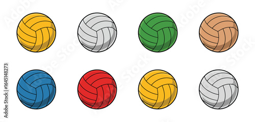 Collection of colorful water polo balls in a grid