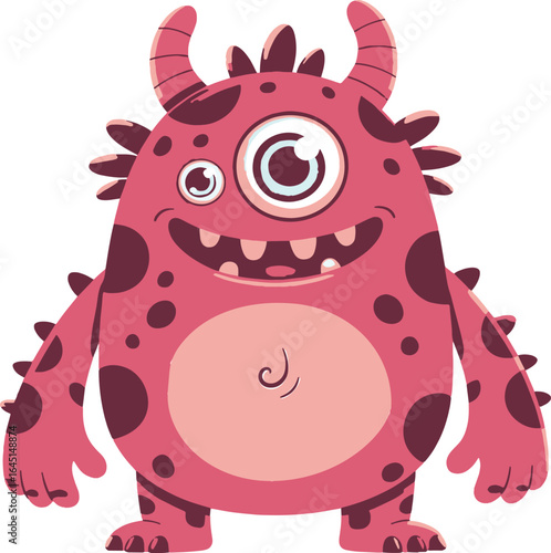 Whimsical One Eyed Monster with Horns and Spots A Cheerful Pink Creature Ready to Brighten Your Day With Smiles