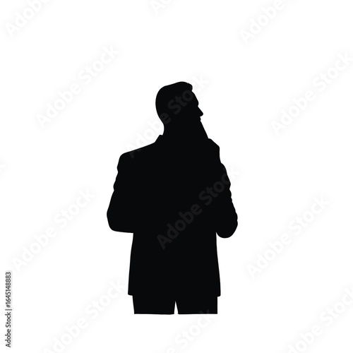 Black silhouette, tattoo of a man against a background of icons on white isolated background. Vector.