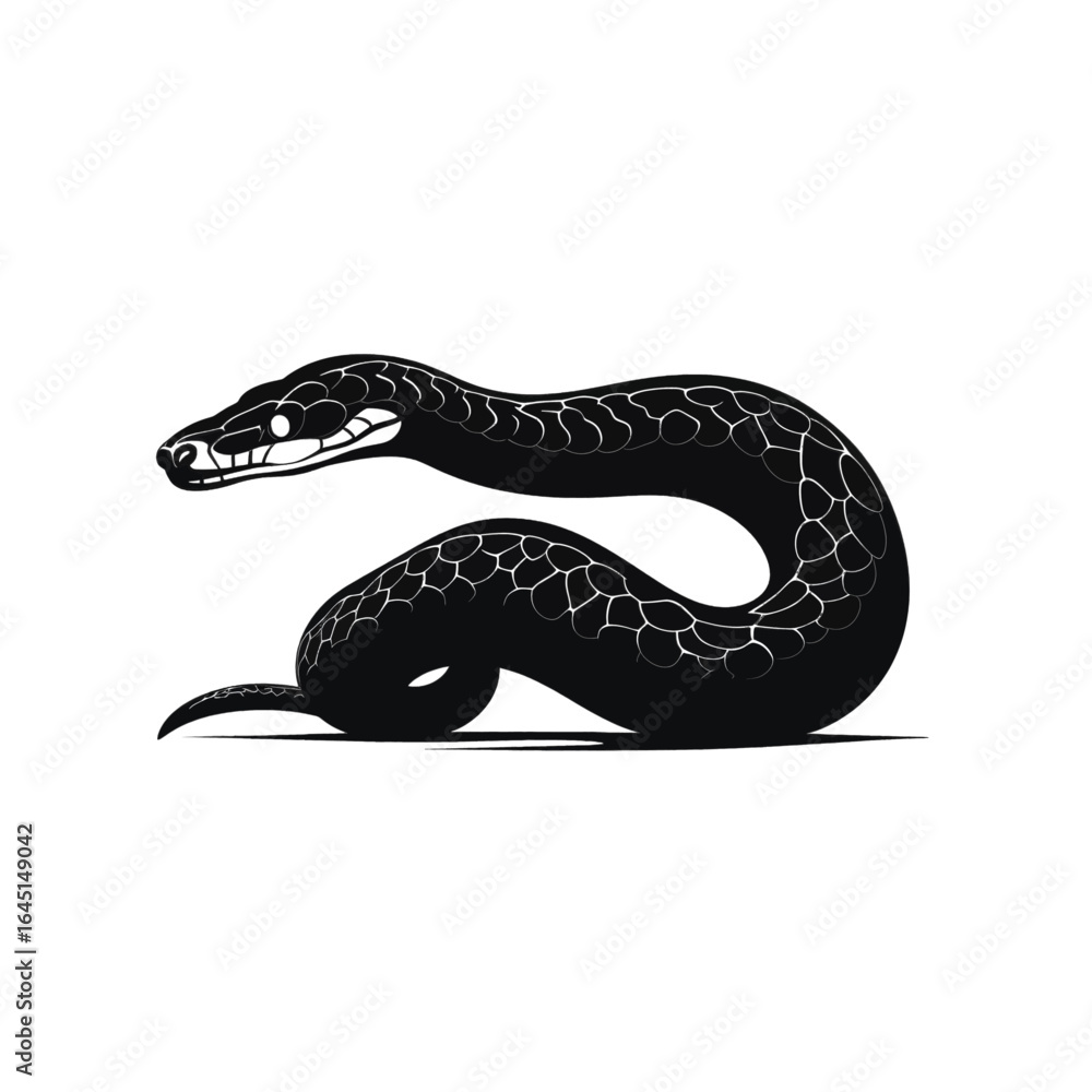 Obraz premium Black silhouette, tattoo of a snake on white isolated background. Vector.