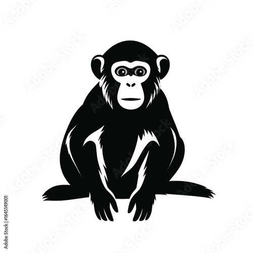 Black silhouette, tattoo of a monkey, chimpanzee on white isolated background. Vector.