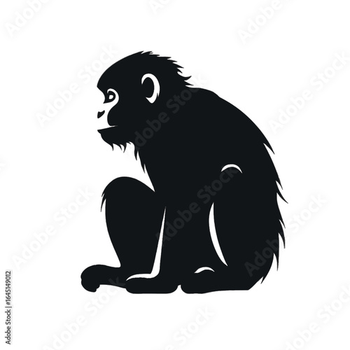 Black silhouette, tattoo of a monkey, chimpanzee on white isolated background. Vector.